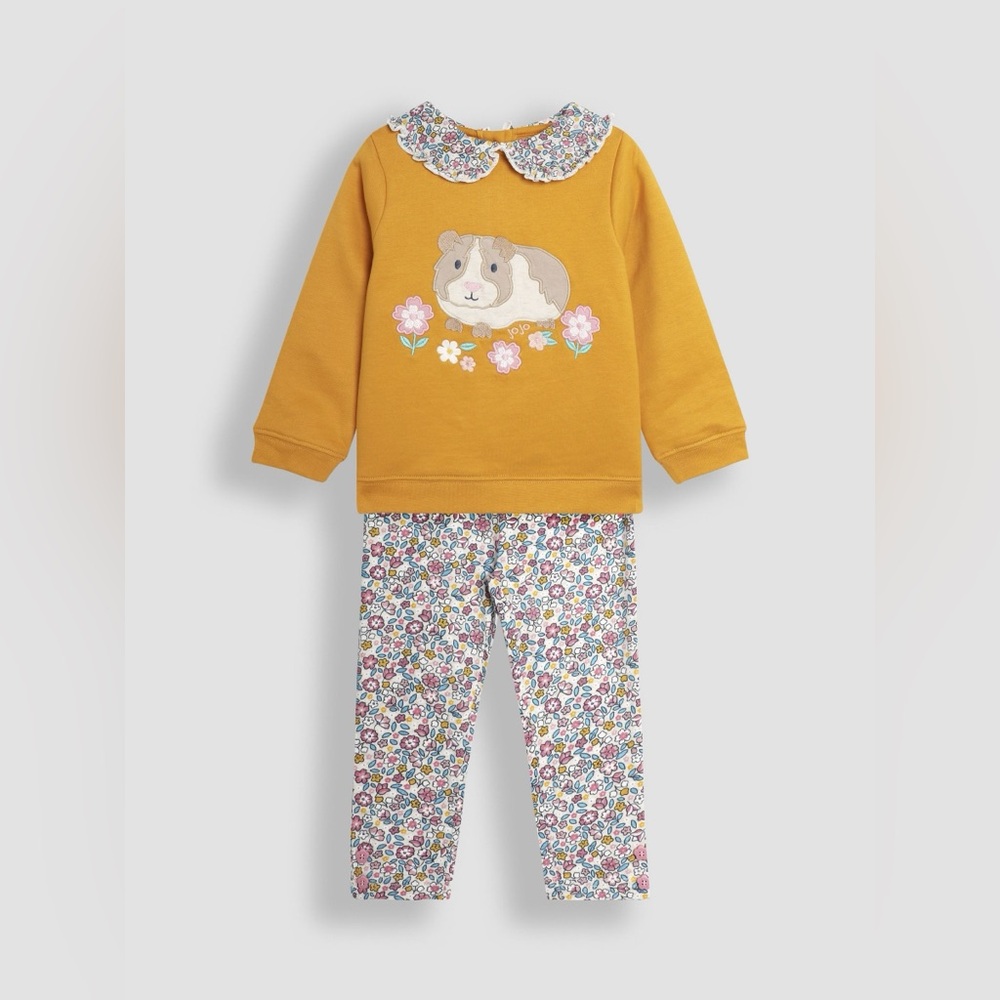 Jojo Maman Bebe Mustard Yellow Guinea Pig Appliqué Sweatshirt and Leggings Set
